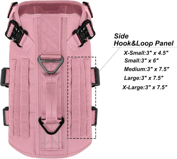 ICEFANG No Pull Tactical Dog Harness for Large Dogs,Adjustable Dog Vest | Control Handle,Molle Panel,Front Hook,3 Leash Clips,Soft Padded,For Walking Training,Pink,Large4