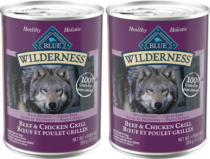 Blue Buffalo Wilderness Grain Free Adult Wet Dog Food, Beef & Chicken Grill, 32G Protein per Can, 12.5 Oz. Can (Pack of 12)16