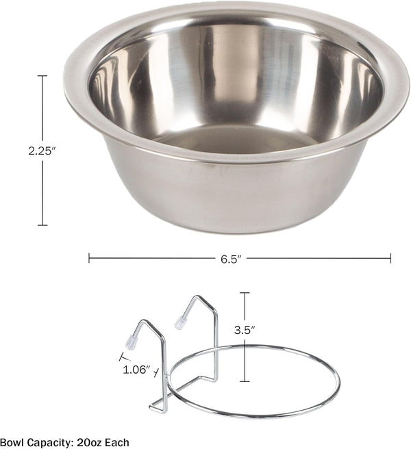 Set of 2 Stainless-Steel Dog Bowls - Cage, Kennel, and Crate Hanging Pet Bowls for Food and Water - 20Oz Each and Dishwasher Safe by Petmaker,Silver7