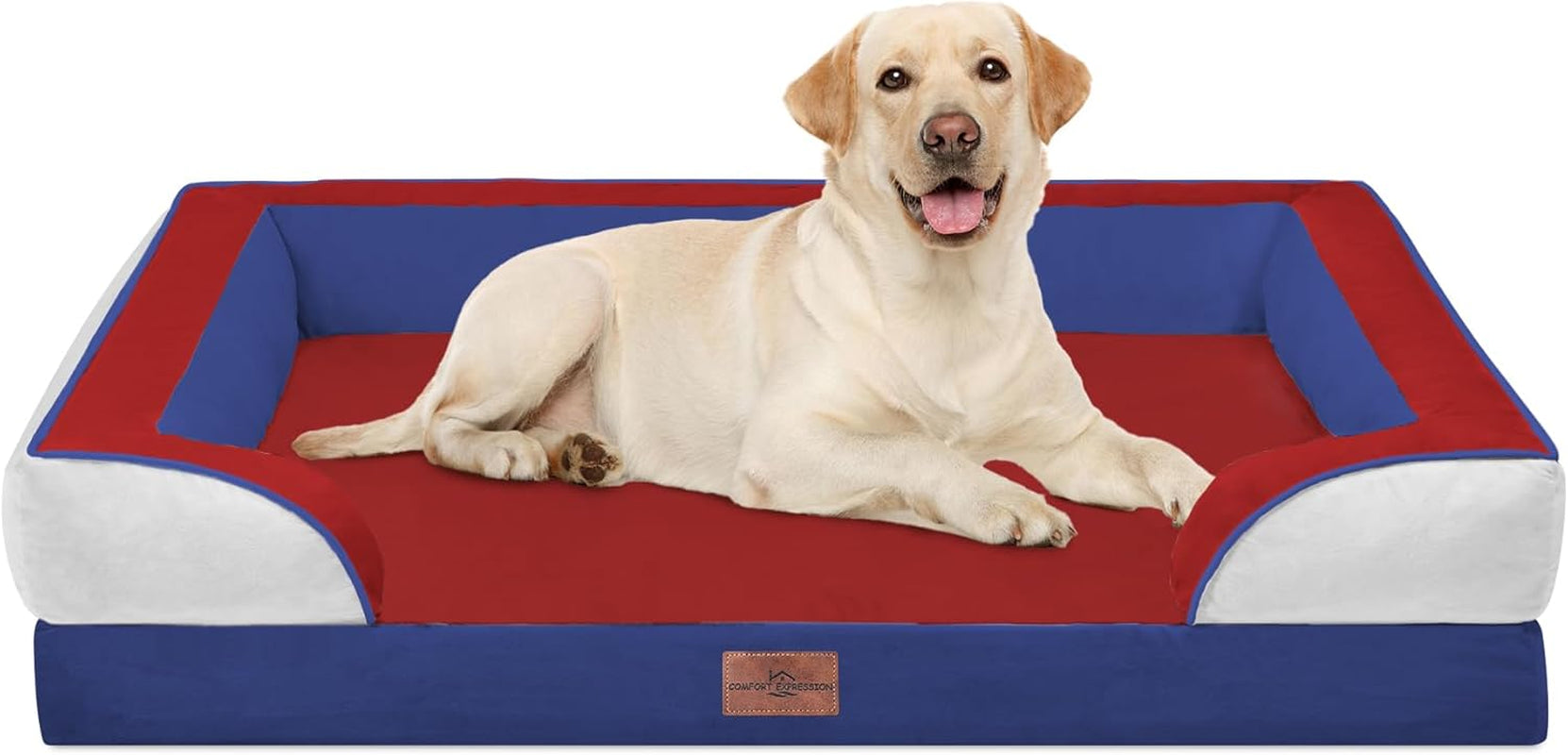 comfort-expression-orthopedic-dog-bed-for-extra-large-dogs-with-bolster-waterproof-dog-couch-bed-with-washable-cover-non-slip-bottom-supportive-egg-crate-foam-xl-pet-bed-42x30-inch
