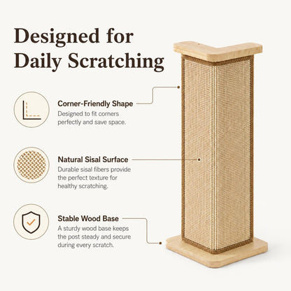 Couch Corner Cat Scratcher, 25.6'' Corner Cat Scratching Post for Sofa, Replaceable Sisal Scratching Pad for Wall Furniture Protector3