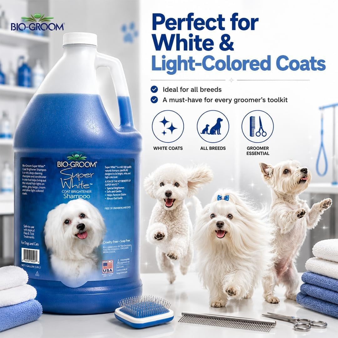 bio-groom-super-whitening-dog-shampoo-whitening-pet-shampoo-dog-bathing-supplies-puppy-wash-grooming-supplies-cruelty-free-1-gallon