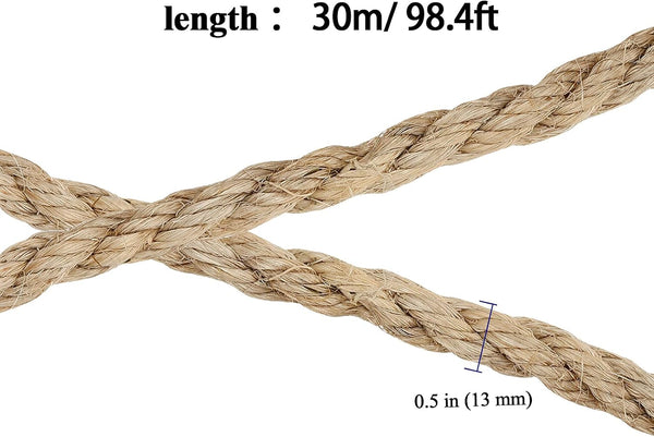 1/2 Inch Sisal Rope, 100 Feet Twisted Sisal Rope for Repairing, Recovering Cat Scratching Post, Bundling, Decoration, Wall Hangings, Tie Downs2