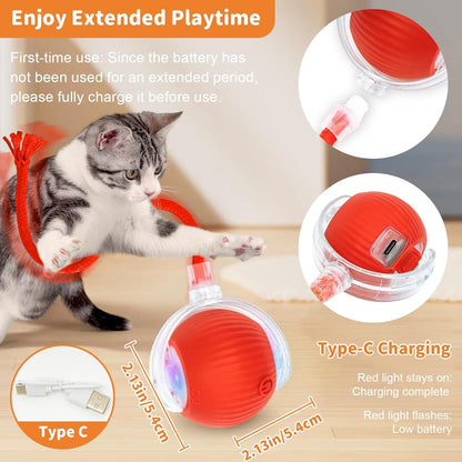 Cat Toys for Indoor Cats Smart Automatic Bal Moving Chase Dogs Toy, Red | Ball Rolling for Bored Kitten Pet, Upgraded Speedy Moving Chase Dogs Toy4