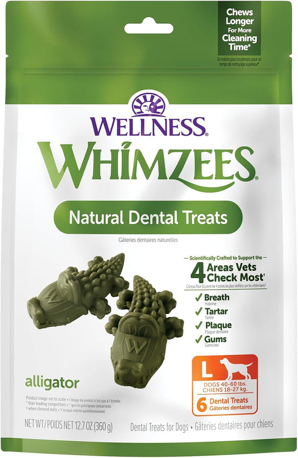 Whimzees Wellness Alligator Natural Dog Dental Treat, Chews, Freshens Breath, Small Size, 12.7 Oz Bag, 24 Count10