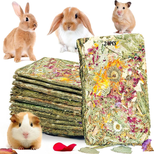 Rabbit Chew Toys 12Pcs Timothy Hay Treats Bunny Herbal Flower Snack | Timothy Hay Chew Toys with Herbal Flowers - Crispy Snacks for Small Pets Teeth7