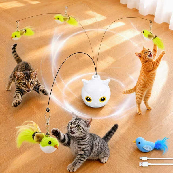 Interactive Cat Toys for Indoor Cats - Automatic Flying Bird Feather Toy with Sticky Suction Base, USB Rechargeable 360° Electric Cat Teaser, Touch Activated Self-Play Toy for Bored Cats1