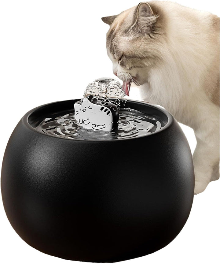 Ceramic Cat Water Fountain -50Oz/1.5L Cat Fountain for Drinking- Pet Water Fountain for Cats Indoor - Automatic Water Dispenser Bowl - Cat Feeding & Watering Supplies for Small Dog，Black