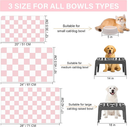 Cat Food Mat - 12"X 20" Cat Dog Mats for Food and Water Bowl, Checkered Pet Placemat Feeding Mat, Non-Slip under Pet Bowls Mats for Messy Drinkers, Pink & White4