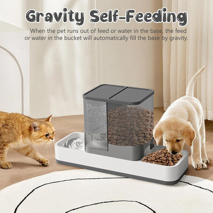 Gearroot Automatic Cat Feeder and Water Dispenser, 2 in 1 Gravity Pet Food Feeder and Water Dispenser Detachable Cat Food Dispenser for Small Dogs and Cats, Gray6