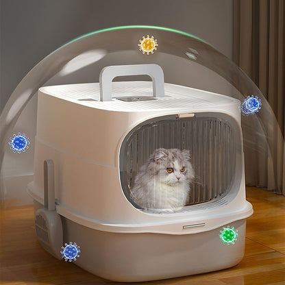 Pet Supplies, Large Plastic Cat Litter Box with Lid & Scoop,High Sides for Big Cats(Gray)7