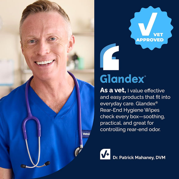 Vetnique Glandex Rear End Wipes for Dogs & Cats, Anal Gland Hygiene | Deodorizing Dog & Cat Wipes for Paws & Butt, Boot the Scoot with Deoplex Enzyme, Aloe & Vitamin E, Alcohol Free, 75Ct7