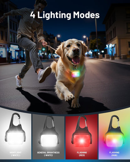 Dog Collar Light 2 Pack, Dog Lights for Night Walking 4 Modes, Waterproof Dogs Light Clip on Rechargeable, LED Dogs Walking Lights for Night Running, Camping, Climbing, Bike2