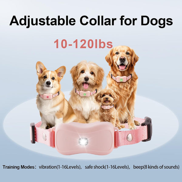 Dog Shock Collar 2 Dog- 3300FT Dog Training Collar for Small Medium Large Dog (5-120Lbs) with Remote,Ip67 Waterproof E-Collar with Beep (8 Sounds) Vibration (1-16) Shock (1-16) Flash Light,Pink6