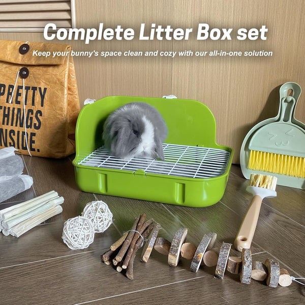 Rabbit Litter Box, Bunny Litter Box, Guinea Pig Potty Trained, Square Small Animal Toilet Potty Pan for Rabbit Guinea Pig Ferret Hamster Chinchilla (Grass Green)3