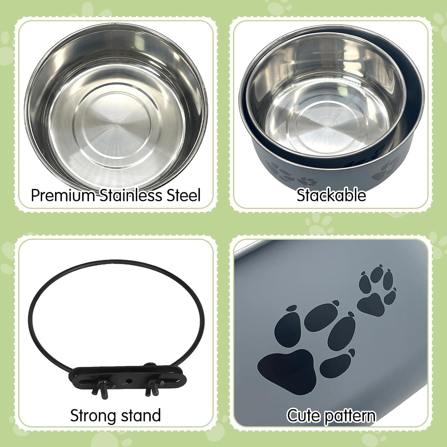 kathson-2-pcs-dog-kennel-crate-feeder-stainless-steel-no-spill-hanging-metal-pet-food-bowl-for-cats-small-medium-dogs-gray