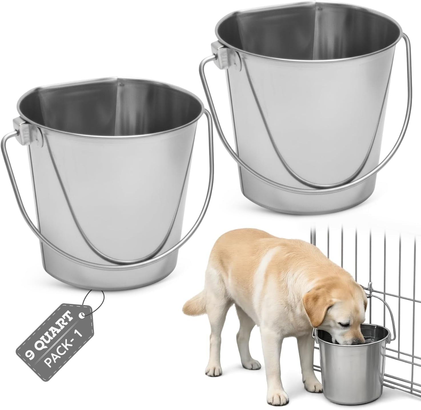 flat-side-stainless-steel-bucket-2-quart-hanging-feeding-utility-pail-for-small-dog-cat-birds-fits-kennel-cage-compatible-heavy-duty-food-water-feeder-0-5-gallon-silver-bucket-4-pack
