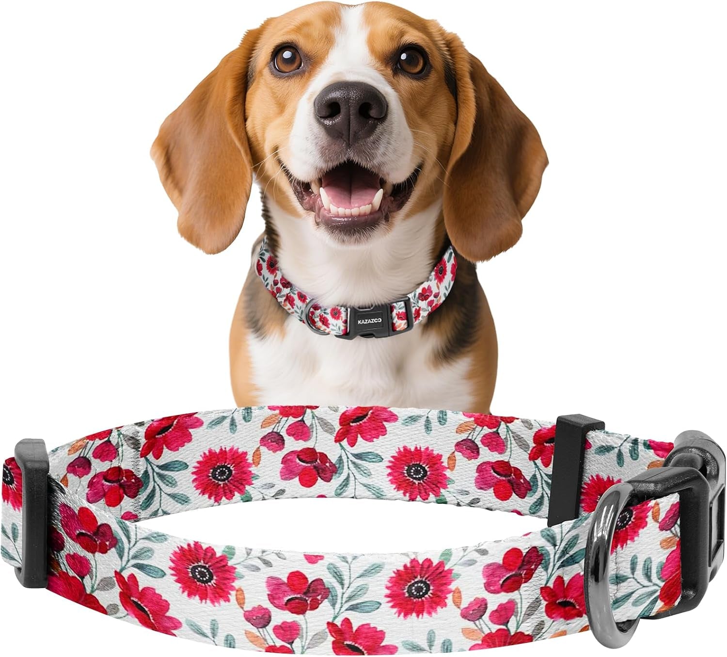 kazazoo-dog-collar-cute-and-soft-nylon-puppy-collar-girl-dogs-adjustable-purple-dog-collars-for-medium-dogs-purple-flowers-m