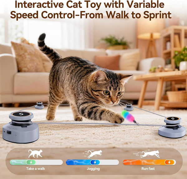 Jripae Interactive Cat Toys for Indoor Cats Automatic Smart DIY Multi-Track Cat Feather Toy, Electric Moving Treadmill Cat Toy for Bored Kittens & Adult Cats Play Chase Run Hunt Instinct Exercise2