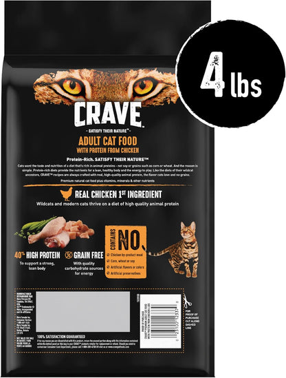 CRAVE Grain Free High Protein Natural Adult Dry Cat Food, Chicken, 4 Lb | Real Chicken #1 Ingredient, 40% Protein, No Chicken By-Product Meal, No Corn, Wheat or Soy, Complete & Balanced2