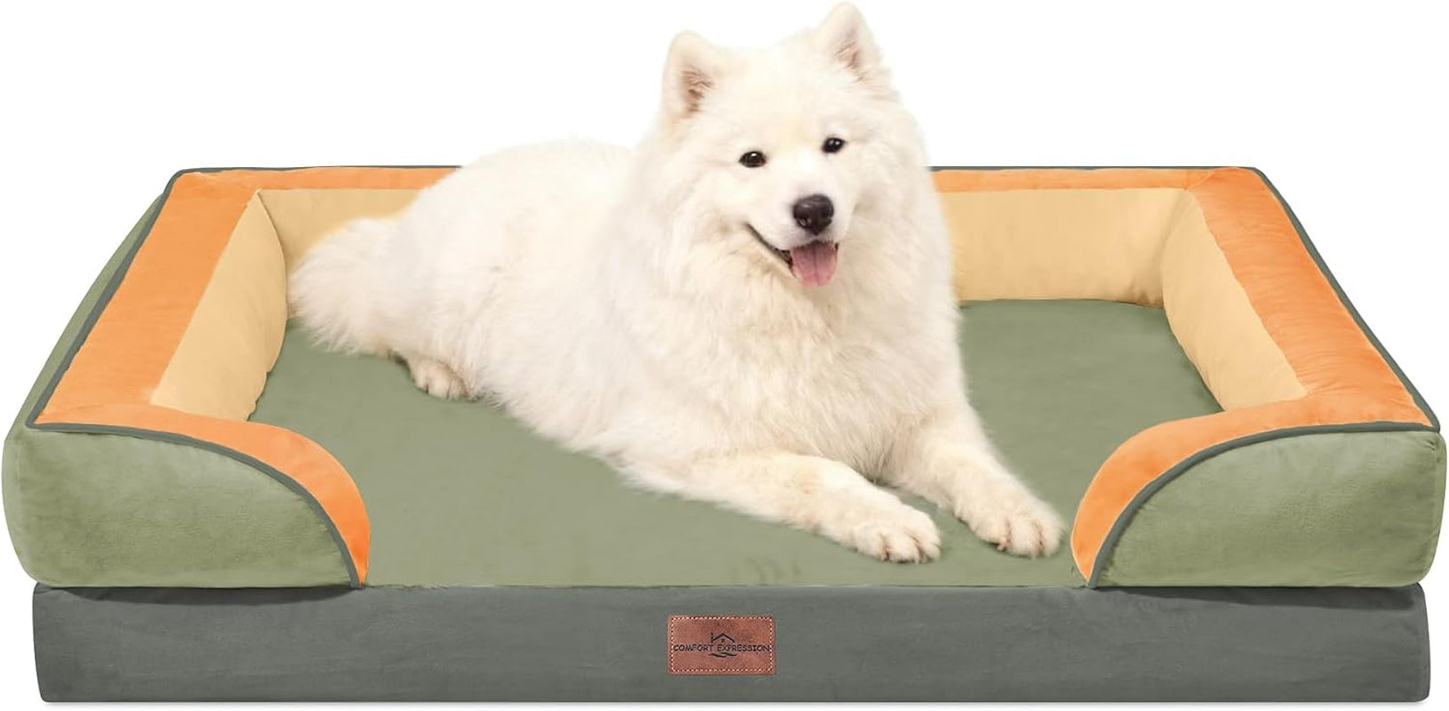 comfort-expression-orthopedic-dog-bed-for-extra-large-dogs-with-bolster-waterproof-dog-couch-bed-with-washable-cover-non-slip-bottom-supportive-egg-crate-foam-xl-pet-bed-42x30-inch