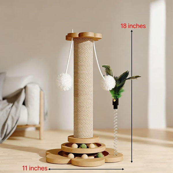 Cat Scratching Post, Cat Scratchers for Indoor Cats Natural Sisal Scratcher with 2-Level Trackball & 2 Hanging Balls, Sturdy Cat Scratching Post 4-In-1 Interactive Kitten Toy for Indoor Cats6