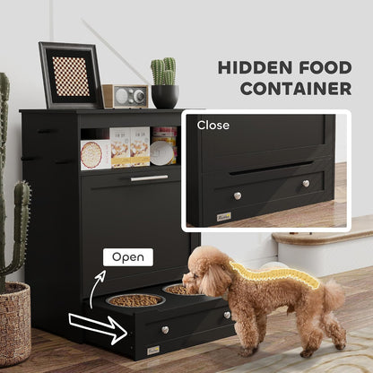 Pawhut Dog Feeding Station with Raised Bowls, Pet Feeder Station, Black | Dog Food Storage Cabinet, Hanger for Feeding & Watering Supplies5