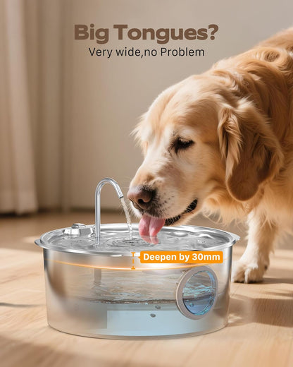Dog Water Fountain for Large Dogs: Stainless Steel Dog Fountain Water Bowl - 3.2Gal/406Oz/12L Super Quiet Big Cat Water Fountain with Visual Water Level -Great for Large Dogs Cats and Multi-Pet Home4