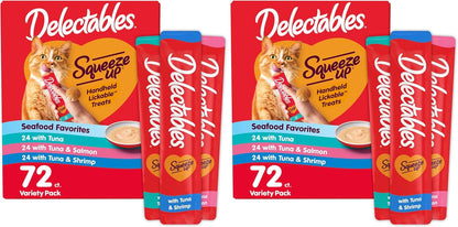Delectables Squeeze up Seafood Variety Pack, Creamy Squeezable Puree, Lickable Wet Cat Treats, Grain Free, No Added Fillers, No By-Products, No Added Preservatives, 0.5 Ounces Tube, 54 Tubes Total11