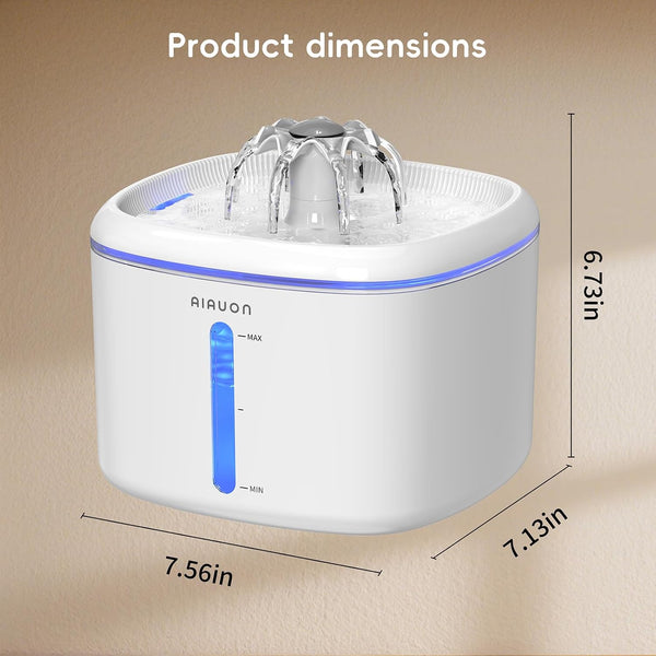 2.5L/84Oz Cat Water Fountain, Ultra Quiet Pump & LED Blue Light | Pet Water Fountain with Ultra Quiet Low-Water Auto Shutoff Pump& LED Blue Light - for Pets Small Animals & 3 Filters9
