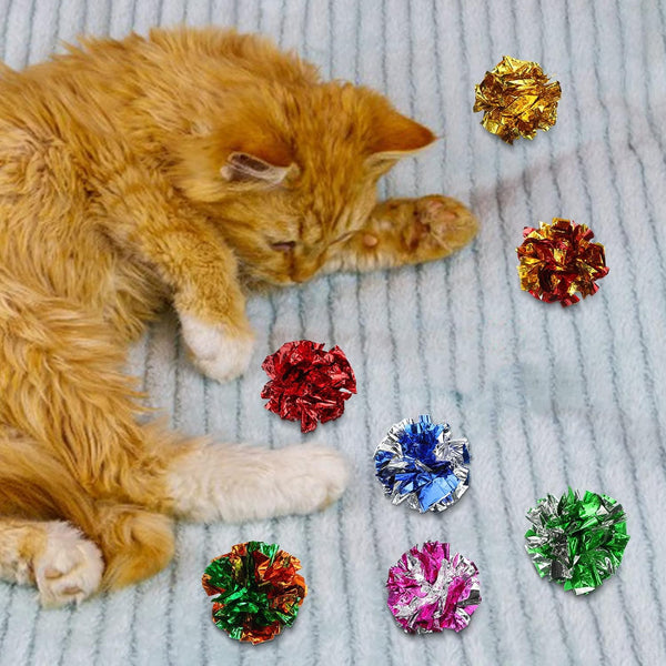 Silkfly 30 Pcs Polyester Film Crinkle Balls Cat Toys 2.36" Interactive Crinkle Ball, Colorful Balls Chew Toy for Cat Chase Ball Toys Attract Cats for Indoor Cats and Kittens to Keep Fit and Active8