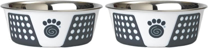Petrageous 15001 Fiji Stainless Steel Non-Slip Dishwasher-Safe Dog Bowl 3.75-Cup Capacity 6.75-Inch Diameter 2.5-Inch Tall for Medium and Large Dogs, White and Slate Blue (Pack of 2)1