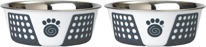 Petrageous 15001 Fiji Stainless Steel Non-Slip Dishwasher-Safe Dog Bowl 3.75-Cup Capacity 6.75-Inch Diameter 2.5-Inch Tall for Medium and Large Dogs, White and Slate Blue (Pack of 2)