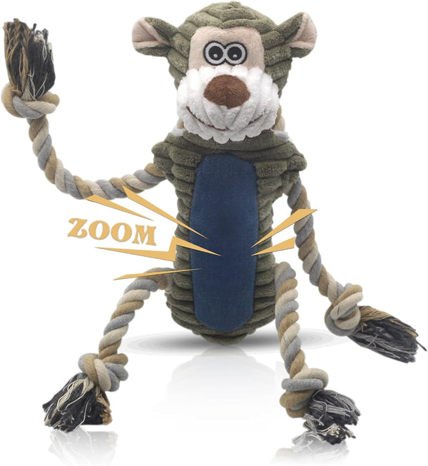 BUYPOW Funny Plush Dog Chew Toys, Squeaky Dog Toys, Interactive Tug of War Puppy Toys, Stuffed Dog Toys for Small, Medium and Large Dogs - Monkey1