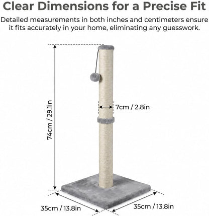 Dimaka 29" Height Tall Cat Scratching Post, Claw Scratcher with Sisal Rope and Covered with Soft Smooth Plush, Vertical Scratch [Full Strectch] for Standard Size Cats(Grey, 29 Inches for All Cats)2