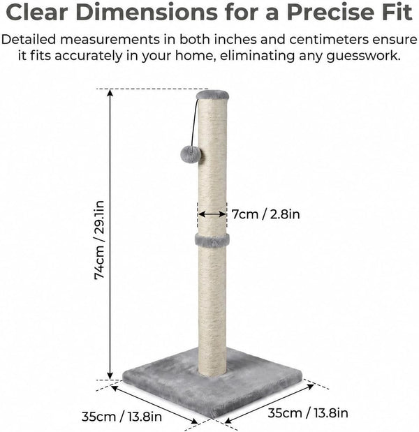 Dimaka 29" Height Tall Cat Scratching Post, Claw Scratcher with Sisal Rope and Covered with Soft Smooth Plush, Vertical Scratch [Full Strectch] for Standard Size Cats(Grey, 29 Inches for All Cats)2