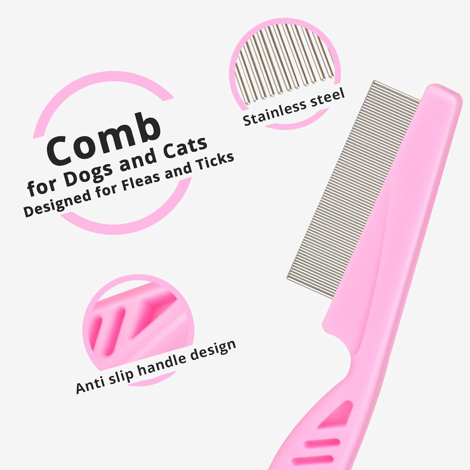 flea-comb-for-dogs-and-cats-lice-comb-with-rubber-handle-promotes-hair-growth-and-removes-loose-hair-knots-and-flakes-flea-brush-for-pets3p-pink