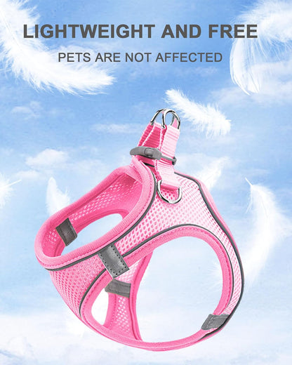 XXXS Pink Soft Mesh Dog Harness and Leash Set,No Escape Puppy Harnesses for Training Walking， Reflective Adjustable Puppy Vest for Small Medium Dogs, Cats (Pink, XXXS)2