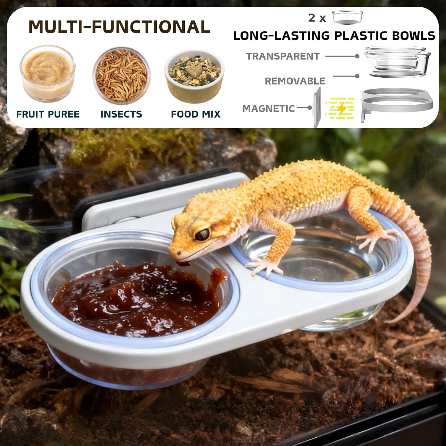 magnetic-reptile-feeding-ledge-with-2-pack-plastic-bowls-food-feeder-water-dish-for-crested-gecko-dwarf-hamstergray-magnetic-mounted