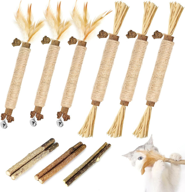 Tocirelo Silvervine Sticks Cat Toys - 6Pack Natural Cat Chew Toy Teeth Cleaning, Matatabi Dental Care Kitten Treat, Catnip Cat Teething Toys, Catmint Silver Vine Sticks for Bored Indoor Kitty8