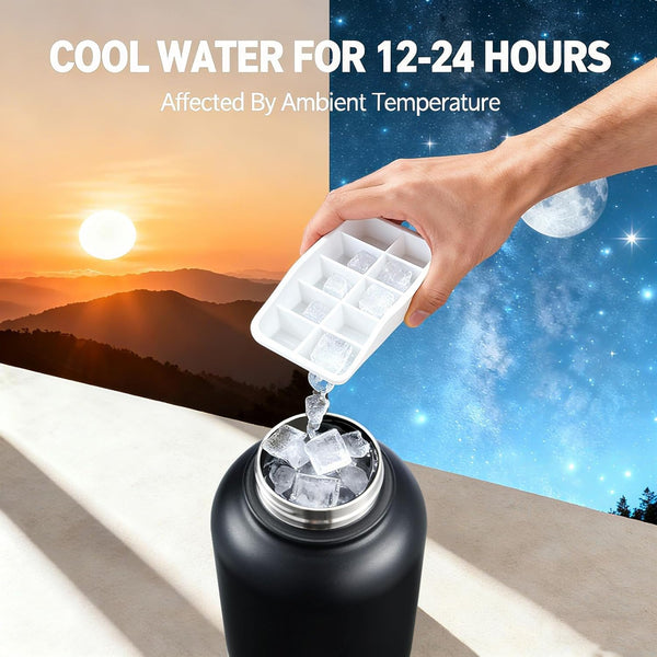 Cibaabo Insulated Dog Water Bottle 32Oz Keep Water Cool with 2 Bowls | Travel Feeding & Hydration | Stainless Steel Double Wall Thermos | Portable Pet Dispenser | for Dog & Owner | Hiking Beach3