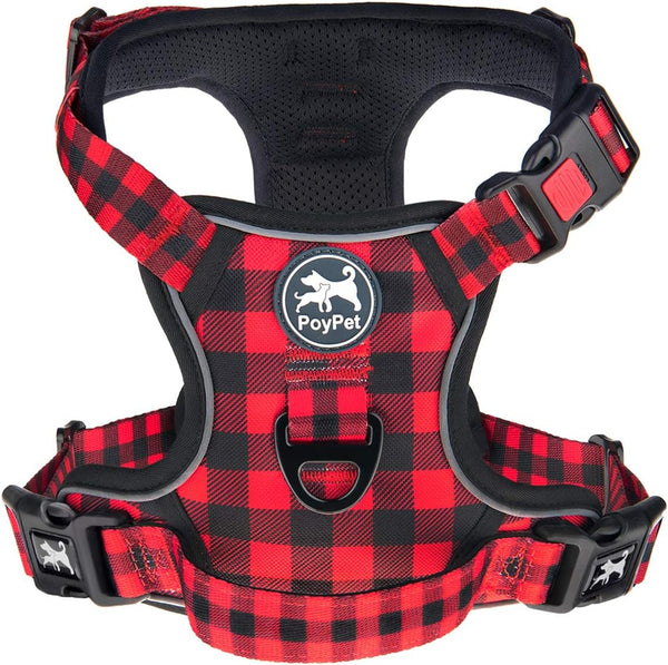 Poypet No Pull Dog Harness, No Choke Front Lead Dog Reflective Harness, Adjustable Soft Padded Pet Vest with Easy Control Handle for Small to Large Dogs(Pink, Medium)26