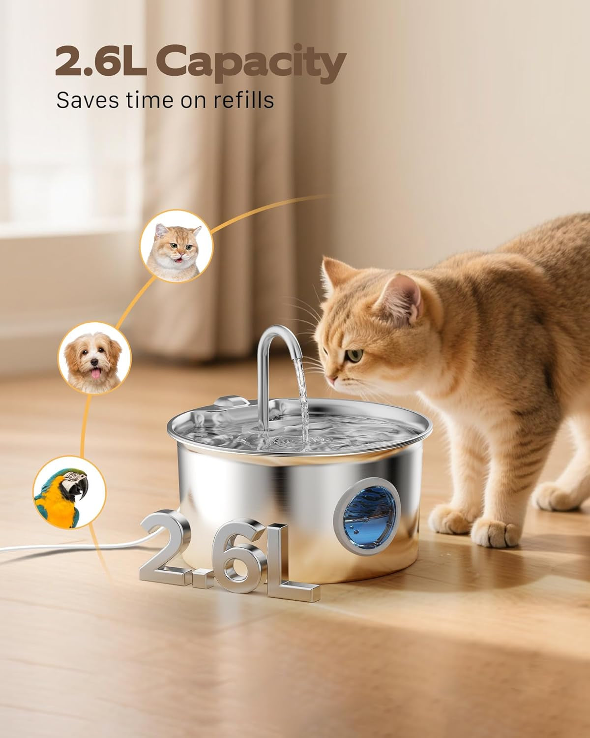 cat-water-fountain-stainless-steel-cat-fountain-for-drinking-88oz-2-6l-pet-water-fountain-for-cats-indoor-quiet-cats-water-bowl-dispenser-pets-feeding-watering-supplies-for-small-animals