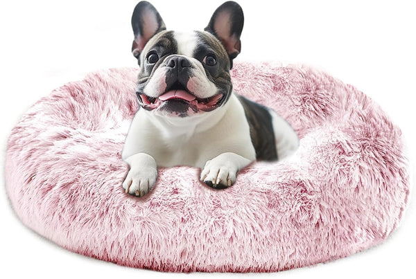 JOLLYVOGUE Small Dog Bed, Calming Dog Beds for Small Dogs & Indoor Cats - 20 Inches Donut Washable Cat Bed for Kittens & Puppies, round Fluffy Plush Faux Fur Pet Beds(Smoke Grey)50