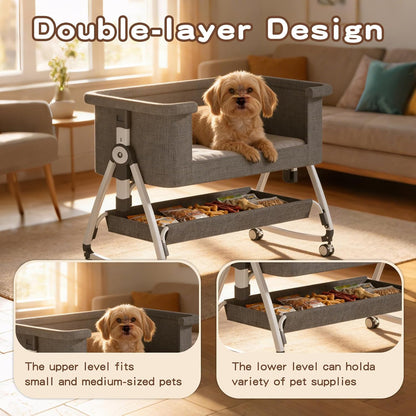 Bedside Dog Bed, Cosleeper Pet Dog Bed with Removable Washable Cushion Adjustable Height, Extension for Human Bed for Small & Medium Puppy & Cat3