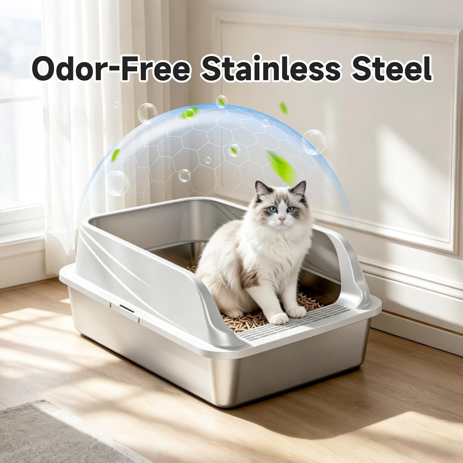 stainless-steel-sifting-litter-box-for-pine-pellets-xl-odor-free-stainless-steel-litter-box-with-lid-large-capacity-anti-leakage-easy-cleaning-less-tracking-for-multi-cat-big-cats