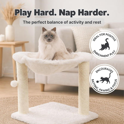 TRIXIE Baza XXL Cat Scratching Posts, Indoor Cat Furniture with Plush Hammock, Jute Scratcher Posts and Dangling Toy Ball, 18.1" L X 18.1" W X 19.7" H, Cream5