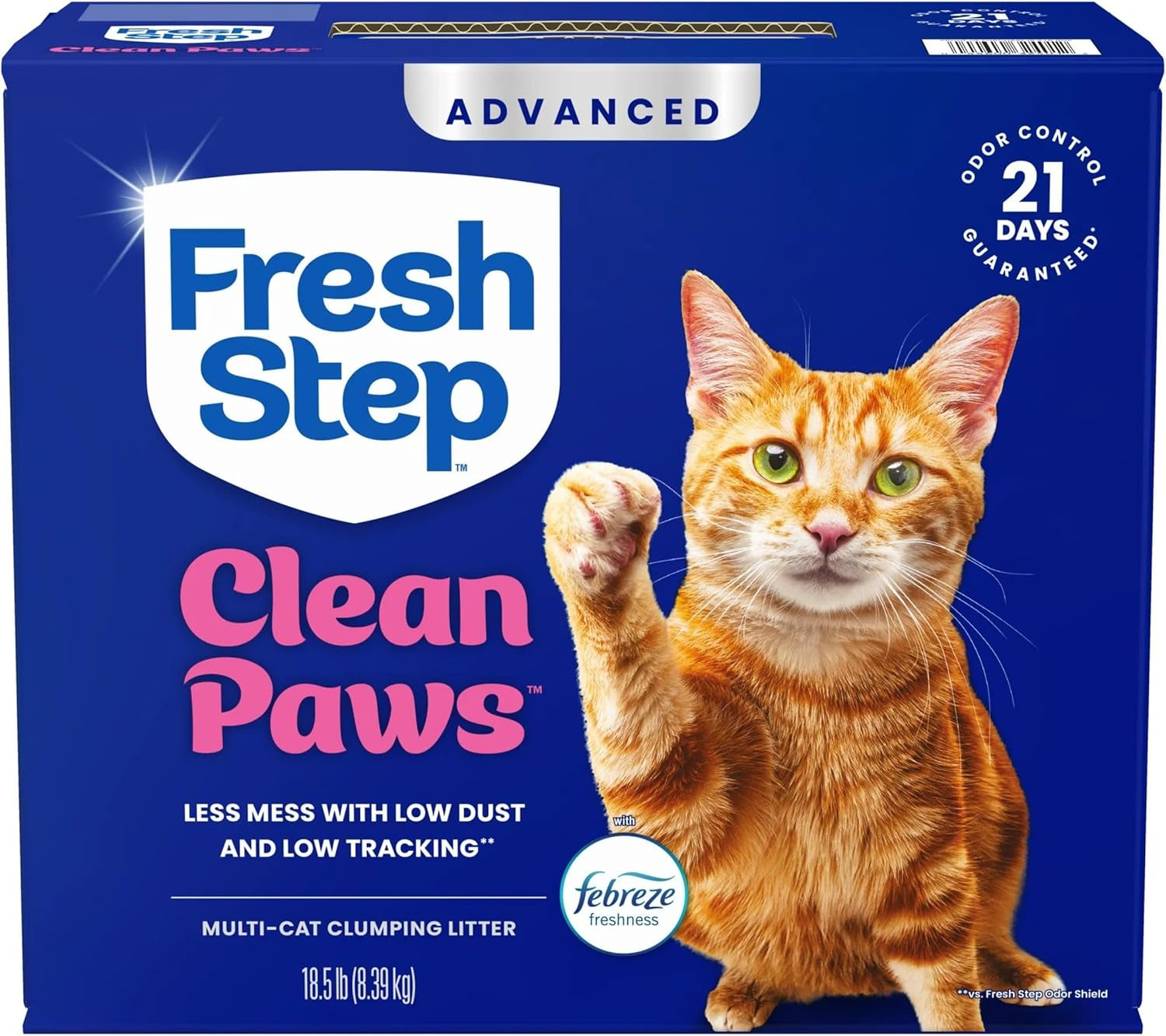 fresh-step-advanced-clean-paws-multi-cat-clumping-litter-with-febreze-freshness-low-tracking-18-5-lb-box-pack-of-2