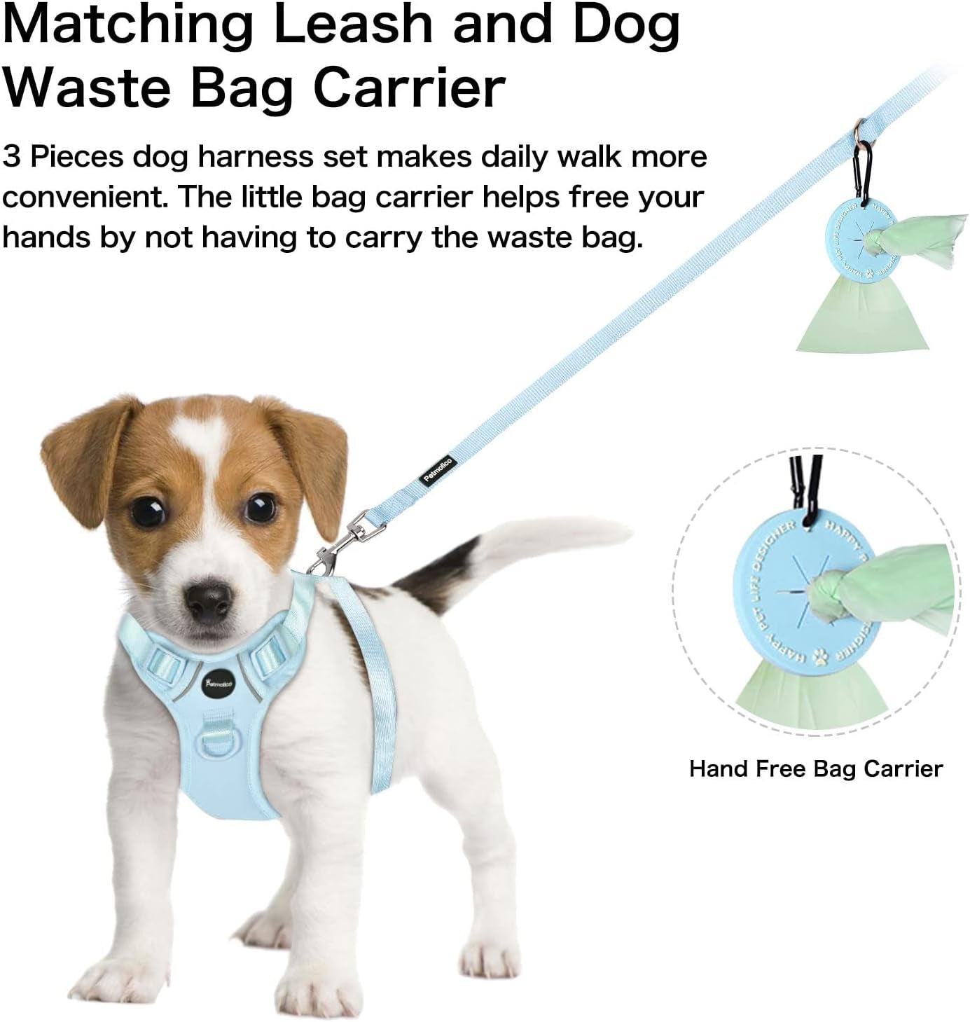 petmolico-no-pull-cute-dog-harness-reflective-light-blue-small-set-includes-leash-waste-bag-holder-2-clips-handle-soft-comfy-fit-adjustable-ideal-for-daily-walks-travel