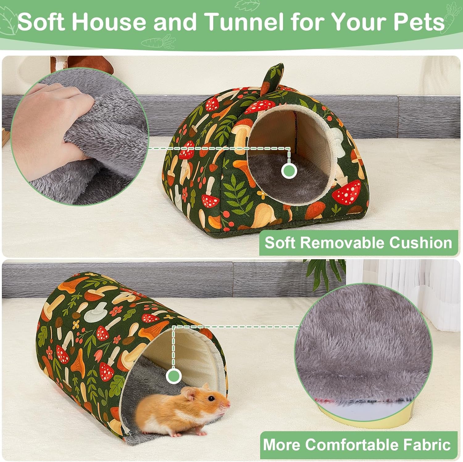 bienbee-guinea-pig-hideout-2-piece-washable-set-for-small-animals-small-guinea-pig-bed-with-soft-plush-resilient-padding-and-easy-machine-washing-for-resting-hiding-and-tunnel-playing